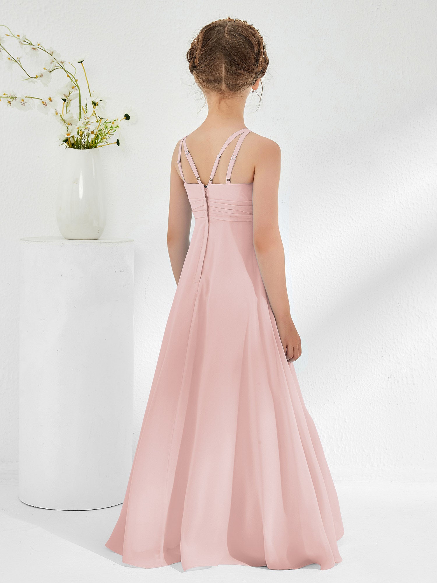 Bateau Neckline Floor-length Junior Bridesmaid Dresses Dusty Rose